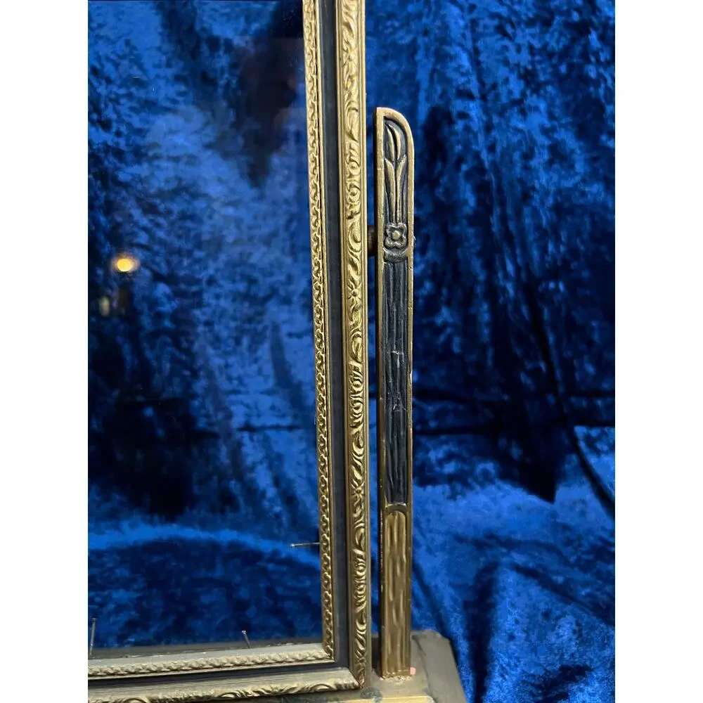 Antique Art Deco Tabletop Picture Frame – Gold & Charcoal Ornate Tilt Design
